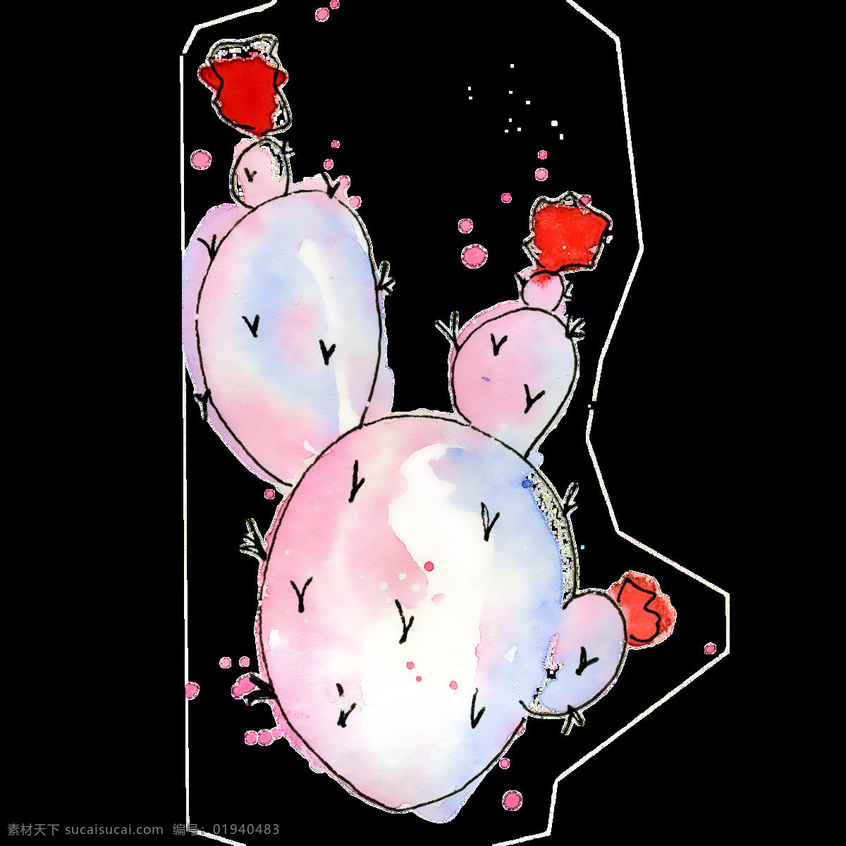粉 蓝色 仙人掌 水彩 手绘 透明 卡通 透明素材 免扣素材 装饰图案
