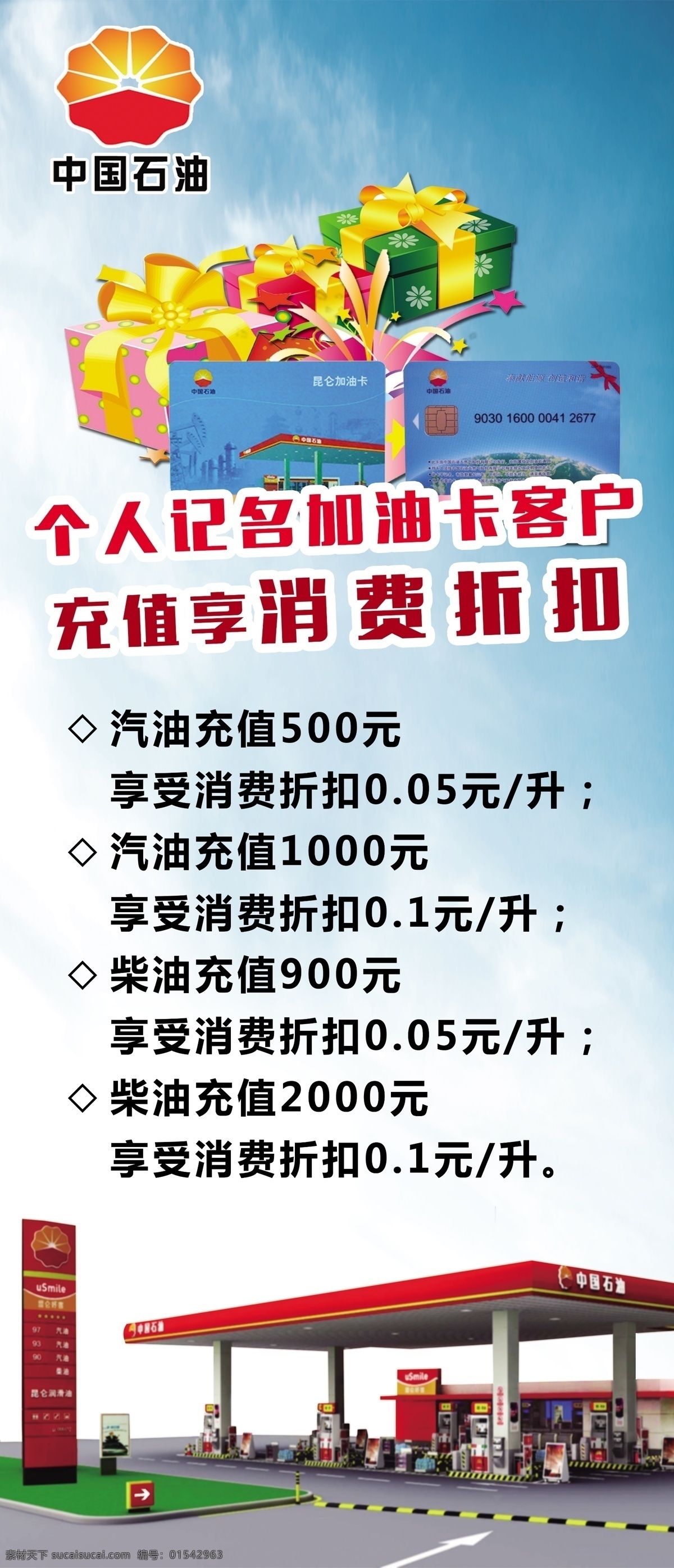 中国石油海报 中国石油 昆仑卡 加油卡 加油站 海报 天蓝色背景 礼包 中国石化标志