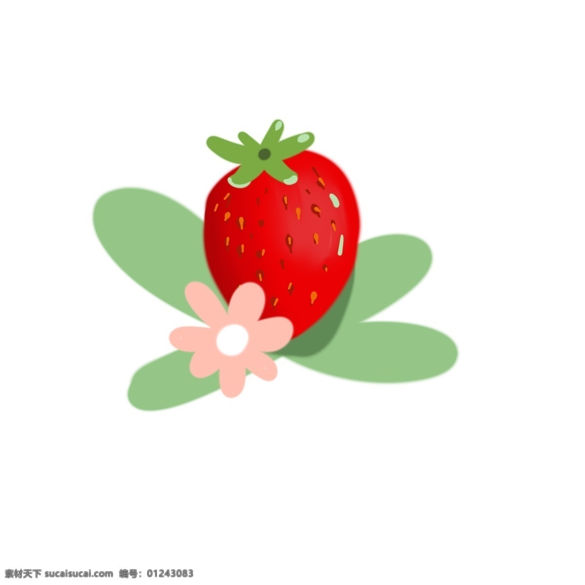 手绘 水果 草莓 小粉 花 小粉花 大叶子 系列 红色 绿色 白色 线条 大个的 果肉 粉色 香甜