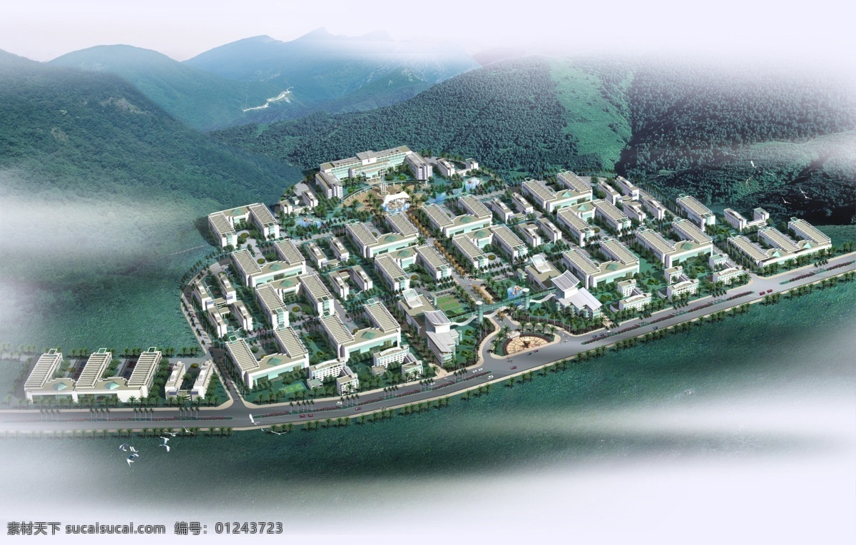 工厂鸟瞰图 效果图 草地 草坪 天空 树 工业园区 办公大楼 工厂 鸟瞰图 分层 建筑装潢 室内外 环境艺术 园林景观 源文件库