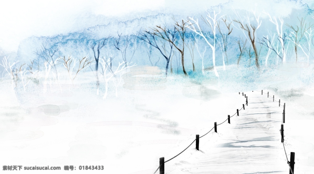 唯美 浪漫 树林 雪景 背景 传统节气 冬天背景 色彩背景 背景psd 小清新 手绘背景 下雪 树林背景