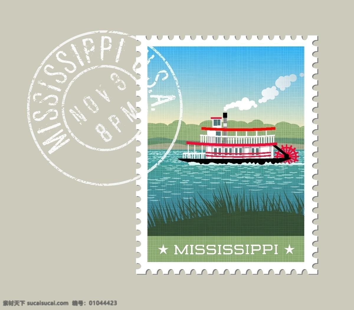 密西西比州 邮资 邮票 模板 矢量