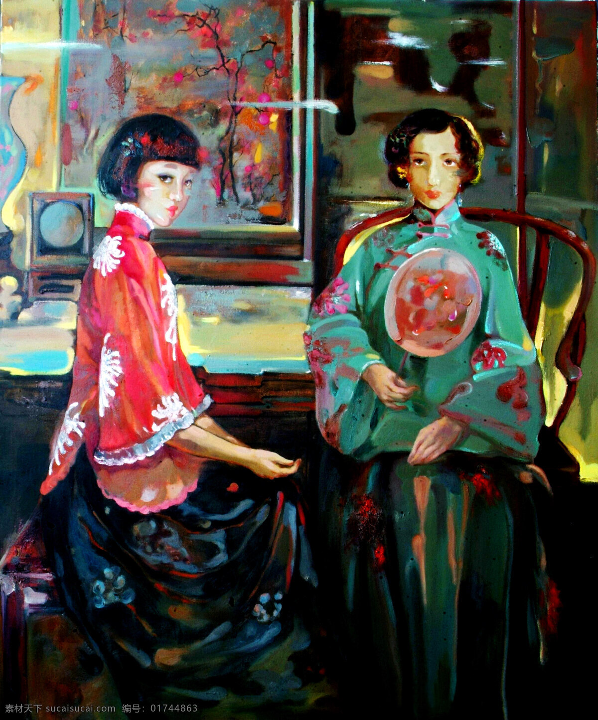 表情 动作 发型 绘画 绘画书法 佳人 丽人 美术 私语设计素材 私语模板下载 私语 油画 现代油画 人物 女人 女子 姿势 旗袍 椅子 室内景 油画艺术 油画作品5 文化艺术 家居装饰素材