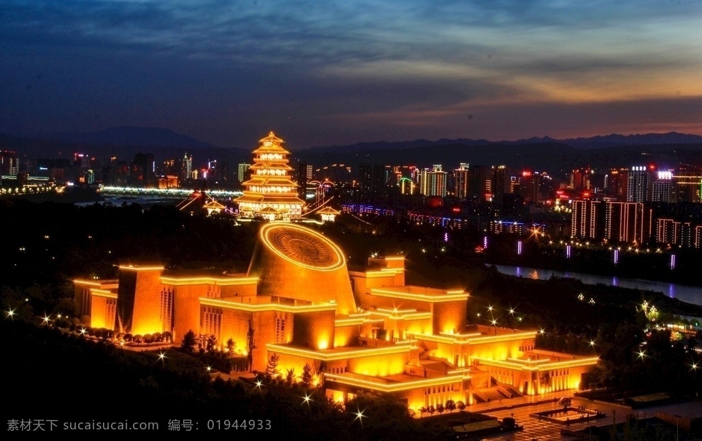 石鼓山夜色 宝鸡 青铜器博物院 石鼓阁 夜色 灯光 楼台 建筑园林 园林建筑