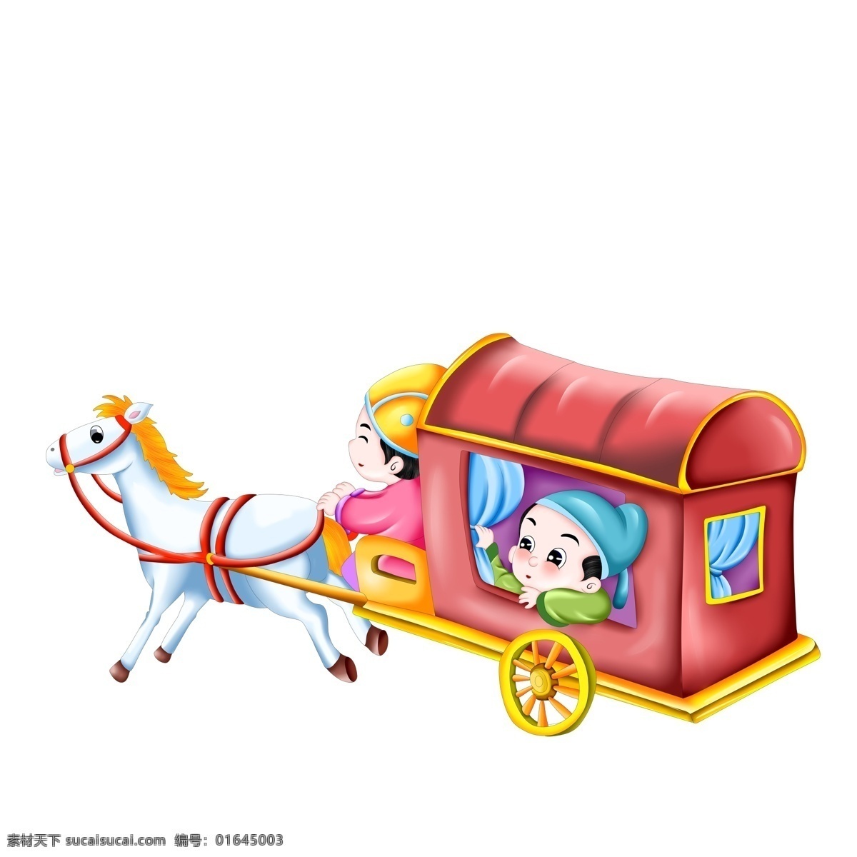 古代 乘坐 马车 人 卡通 可爱 彩色 人物 q版 彩绘 马夫