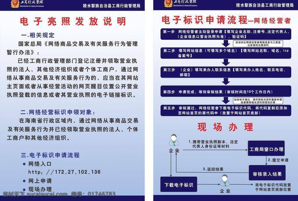 工商局 网络 电子 标识 电子商务 电子标识 电子亮照 发放流程 申请流程 矢量 矢量图 现代科技