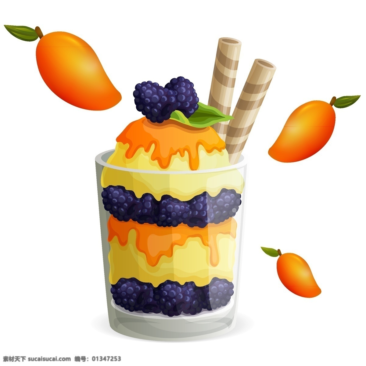 芒果 冰淇淋 冰激凌 贵妇人 圣代 泡 芙 优格 雪糕 一个 樱桃 紫色 节日 橙色 水果