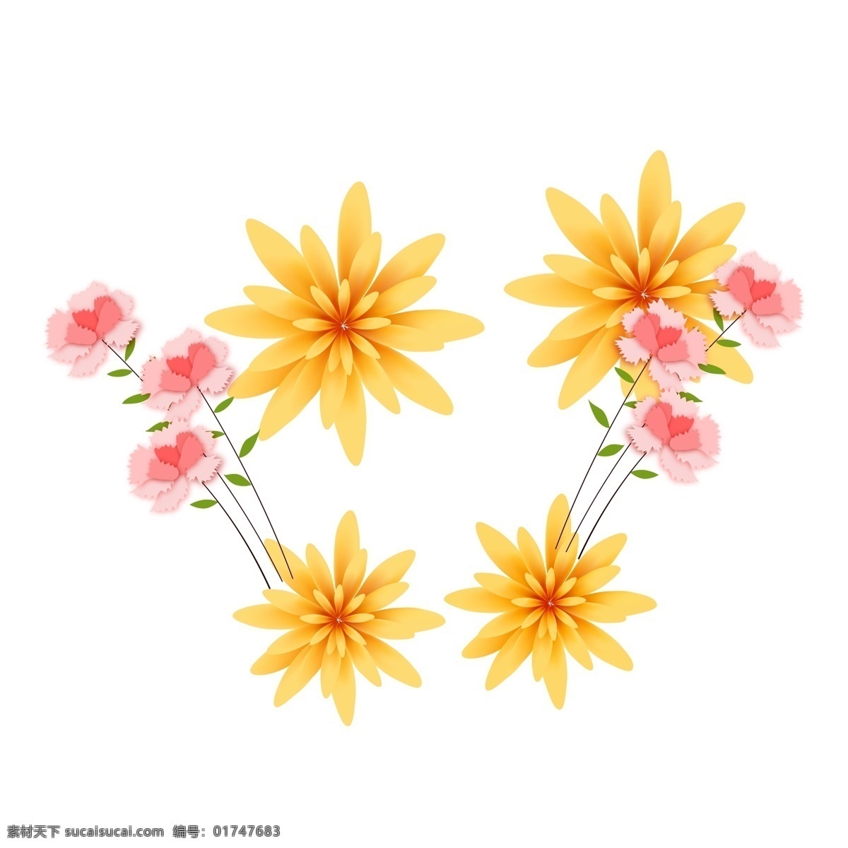 清新 浅色 小花 装饰 元素 装饰元素 手绘 花朵 盛开 菊花 粉嫩 少女心