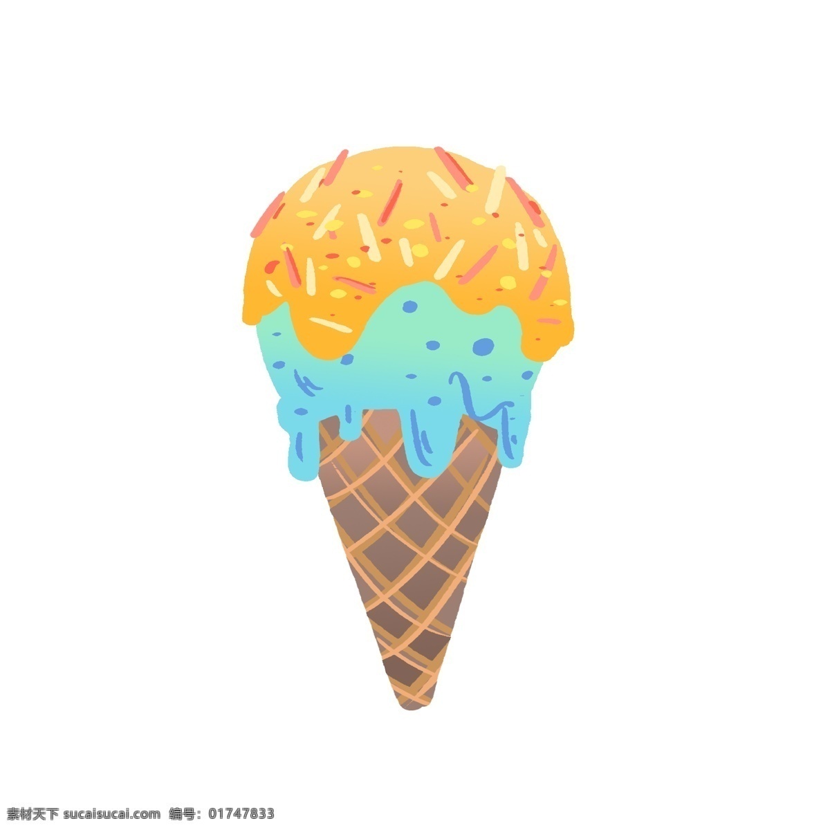 夏天 夏季 冷饮 甜点 冰激凌 夏日 甜品 饮品 装饰 蓝色 黄色 蛋筒 海报 水果 手账