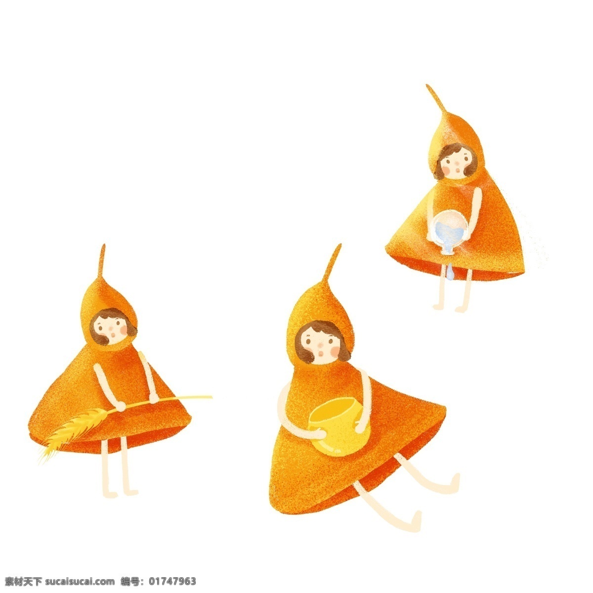 可爱 黄色 衣服 女孩 插画 人物 孩子 卡通 彩色 小清新 创意 手绘 元素 现代 简约 装饰 图案