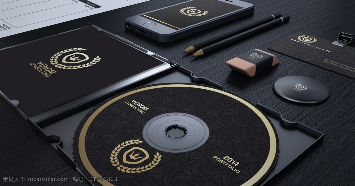 黑色 大气 光盘 vi 样机 高端 笔 办公用品 logo
