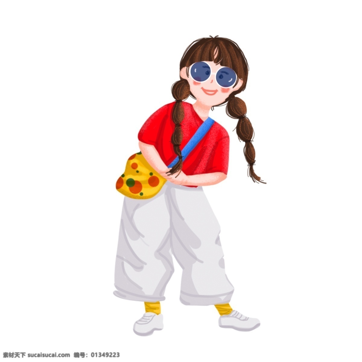 手绘 可爱 港 风 女孩 插画 港味 人物 潮人 女生 麻花辫 少女 鬼马精灵