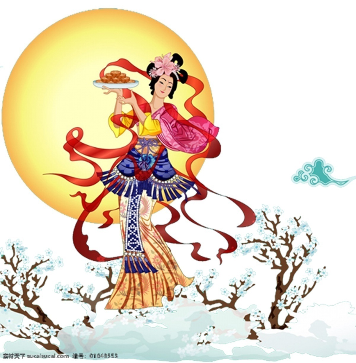 中秋节 装饰 图 元素 嫦娥 中秋 装饰图 小清新 梅花 手绘 花卉边框