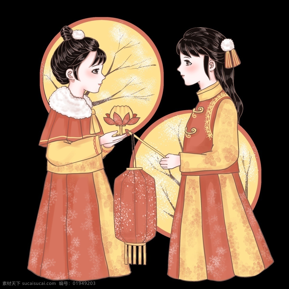 古风 萝 莉 提灯 迎新 春 古色古香 手绘卡通人物 传统过年习俗 精美服饰 超萌古风萝莉 喜迎新春