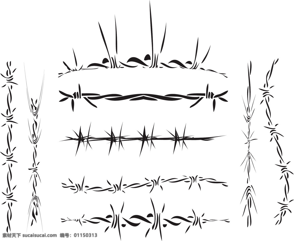 铁丝网 铁丝 障碍 手绘 钩刺 剪影 隔离网 矢量