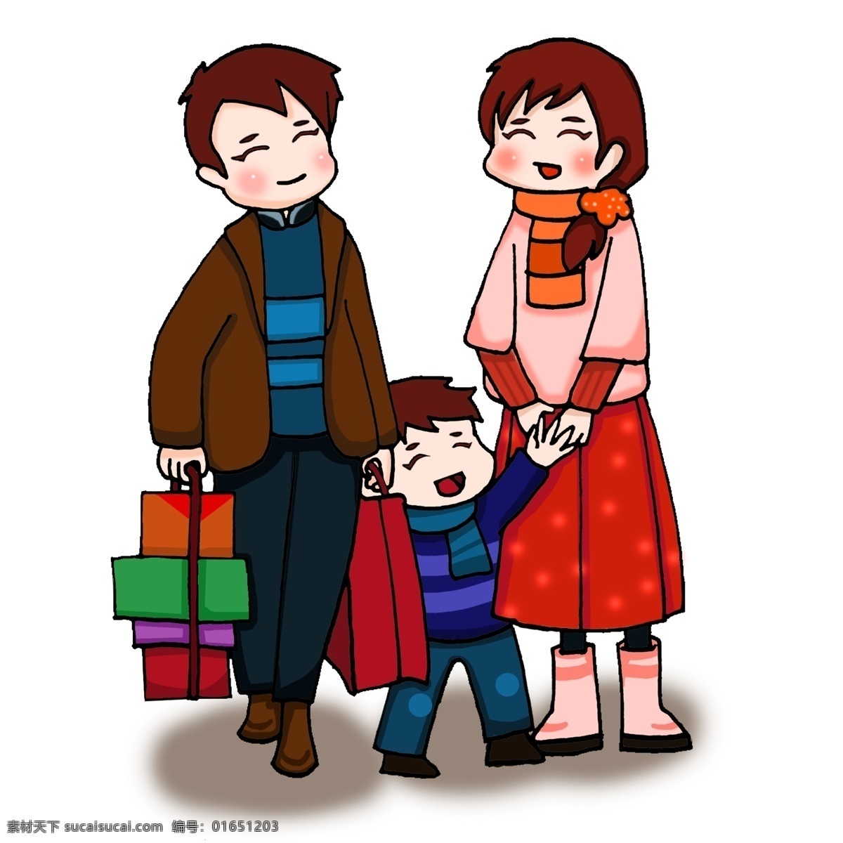 卡通 手绘 春节 一家人 开心 拜年 创意 海报 创意海报 礼品 创意设计 卡通手绘 水彩 彩色 节日