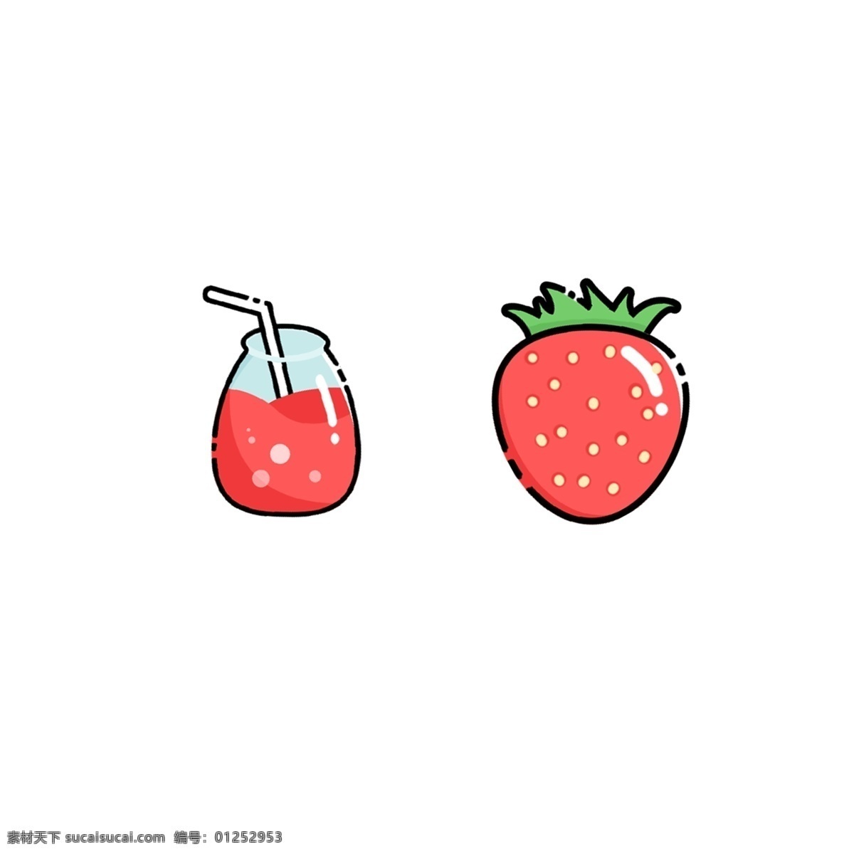 卡通 红色 草莓 水果 卡通草莓 手绘草莓 粉色 绿色 果汁 夏天