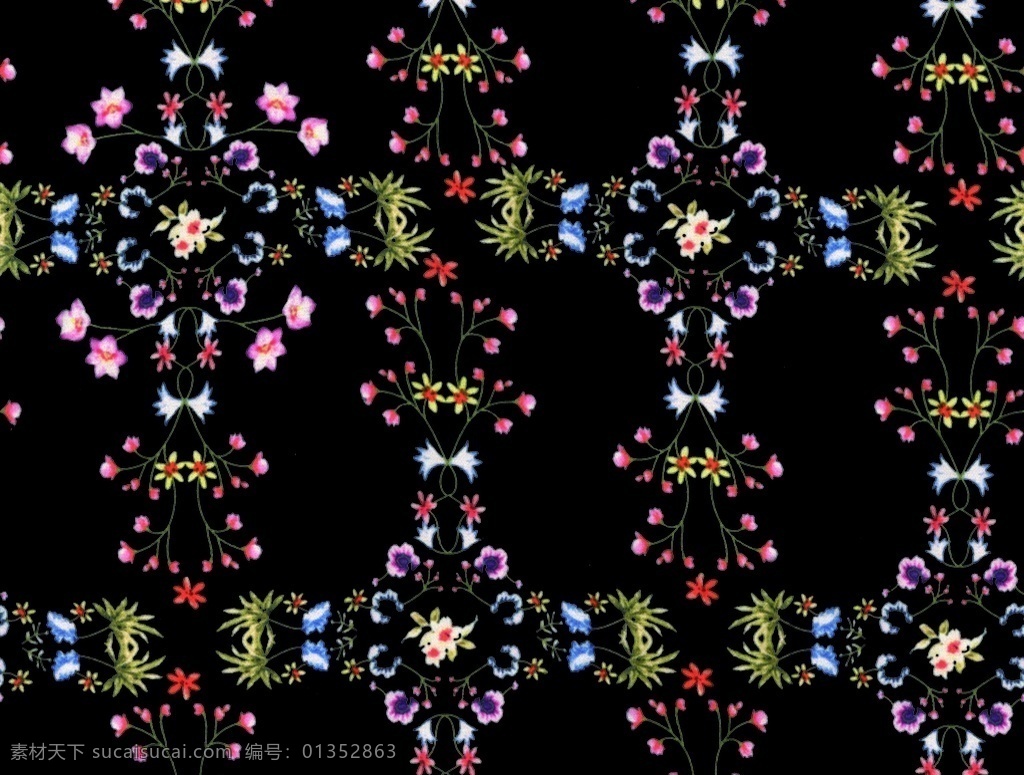 黑底花 矢量图 布匹 花朵 绿色