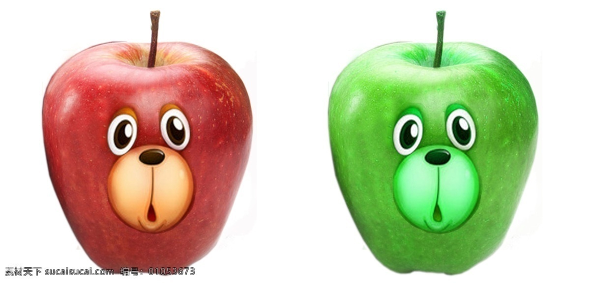 苹果 融合 卡通 元素 卡通水果 绿色 色相饱和度