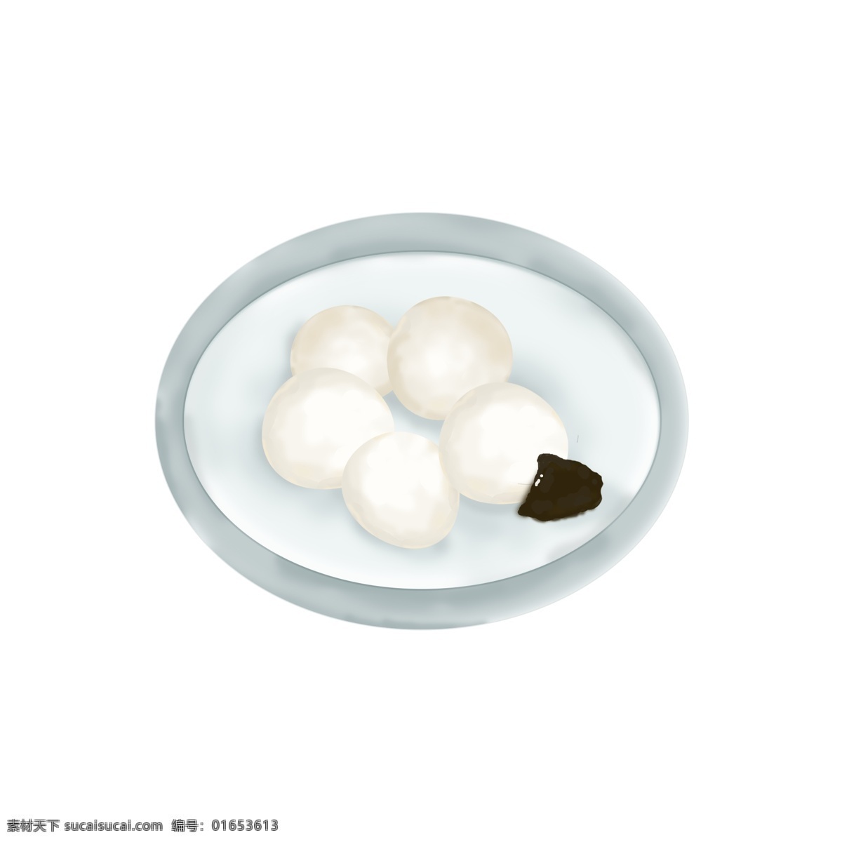手绘 元宵节 食物 芝麻 汤圆 元宵 正月十五 团圆 芝麻汤圆 白团子