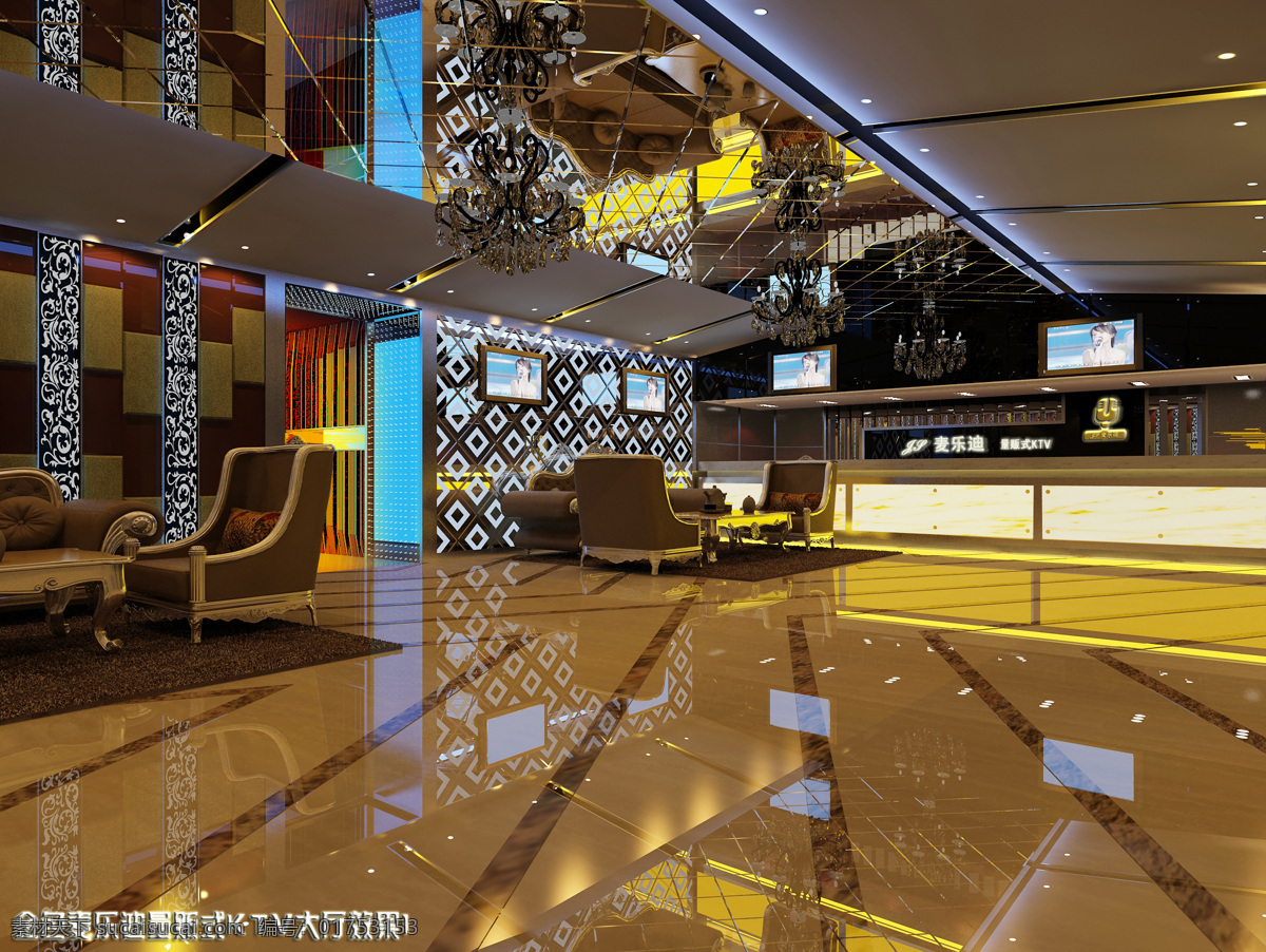 ktv 大厅 效果图 灯光 地面 雕花玻璃 豪华 环境设计 设计素材 模板下载 室内设计 现代 玻璃车边银镜 硬包 造型吊顶 家居装饰素材