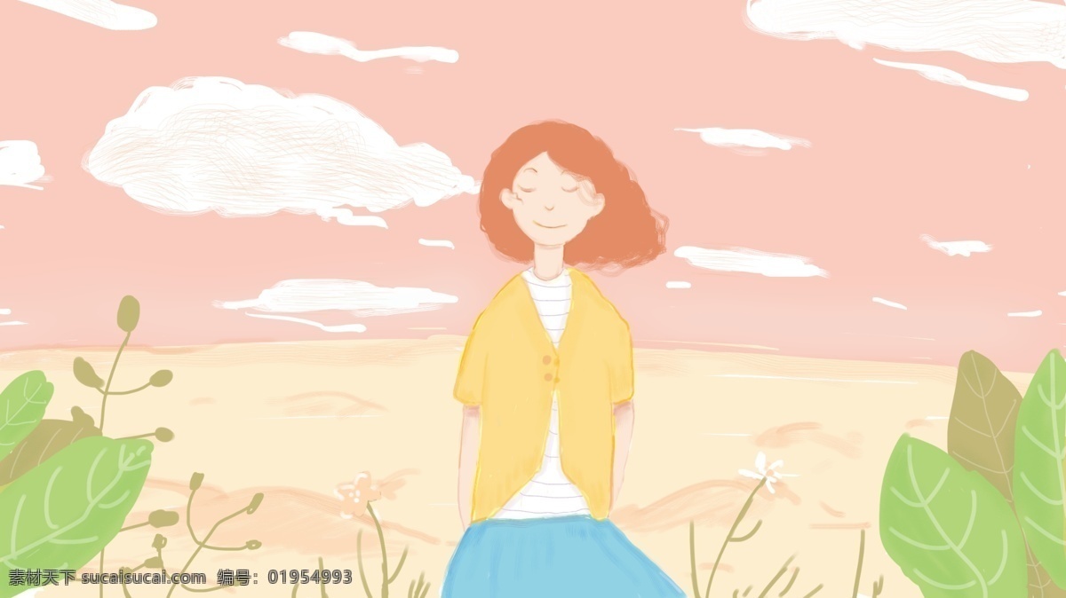 原创 小 清新 粉色 天空 下 女孩 小清新 少女 植物 壁纸 小清新女孩 粉色天空 背景 配图