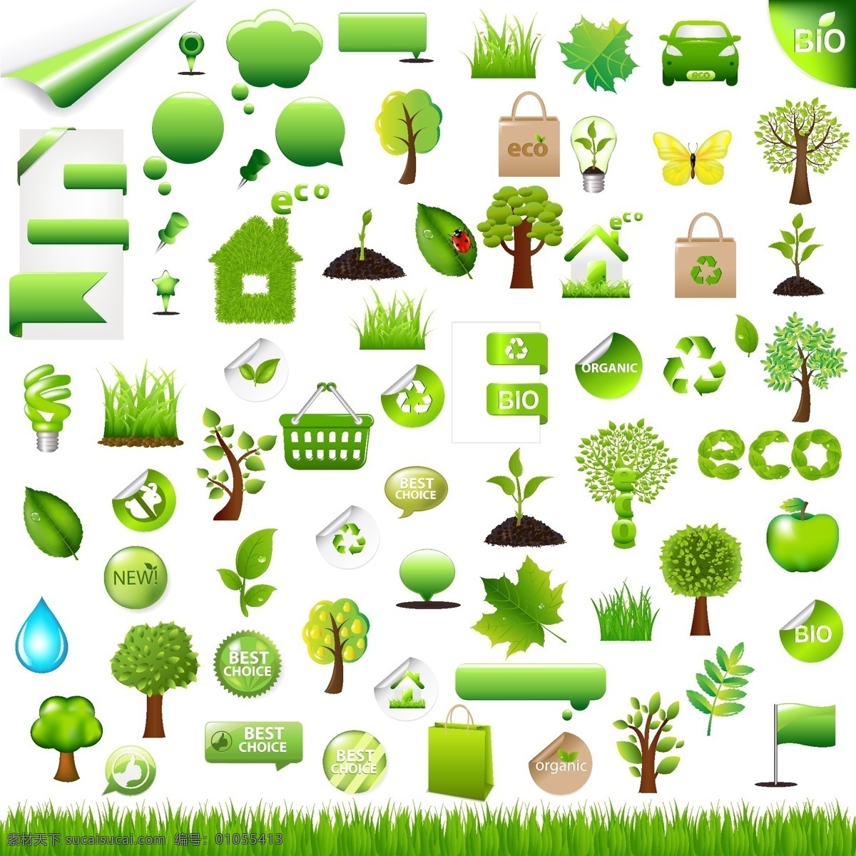 绿色生活 环保 图标 矢量 灯泡图标 房屋图标 绿色图标 树木图标 绿色小草 矢量图 其他矢量图