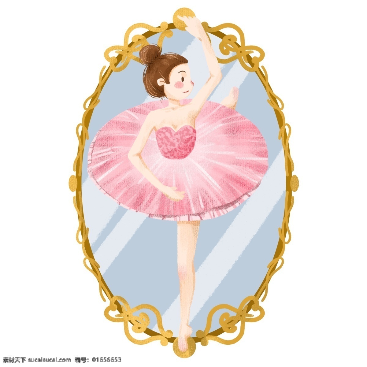 手绘 卡通 女孩 芭蕾舞 演员 舞蹈 芭蕾 跳舞 镜子 精致