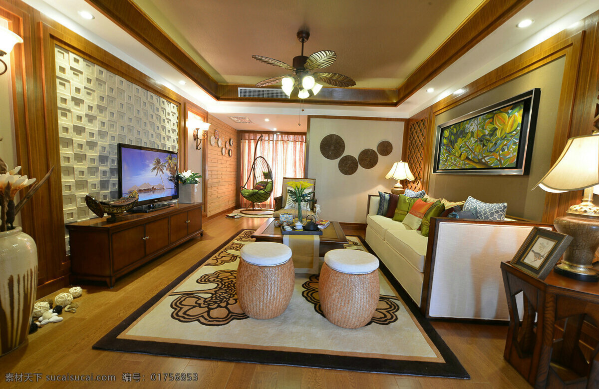 现代 时尚 轻 奢 客厅 深 铜 色 吊灯 室内装修 效果图 客厅装修 铜色吊灯 木地板 浅色地毯 凳子