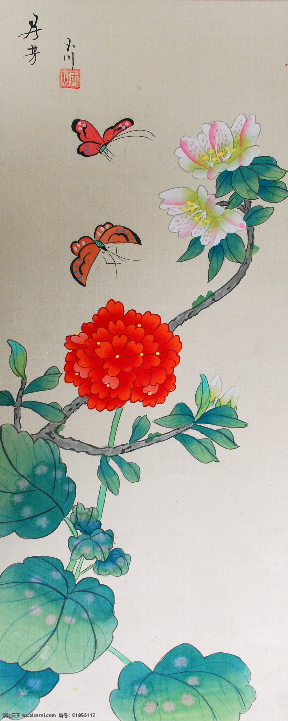 异芳 牡丹 画家 工笔 牡丹花 蝴蝶 花 工笔画 文化艺术 绘画书法 设计图库 美术绘画 摄影图库