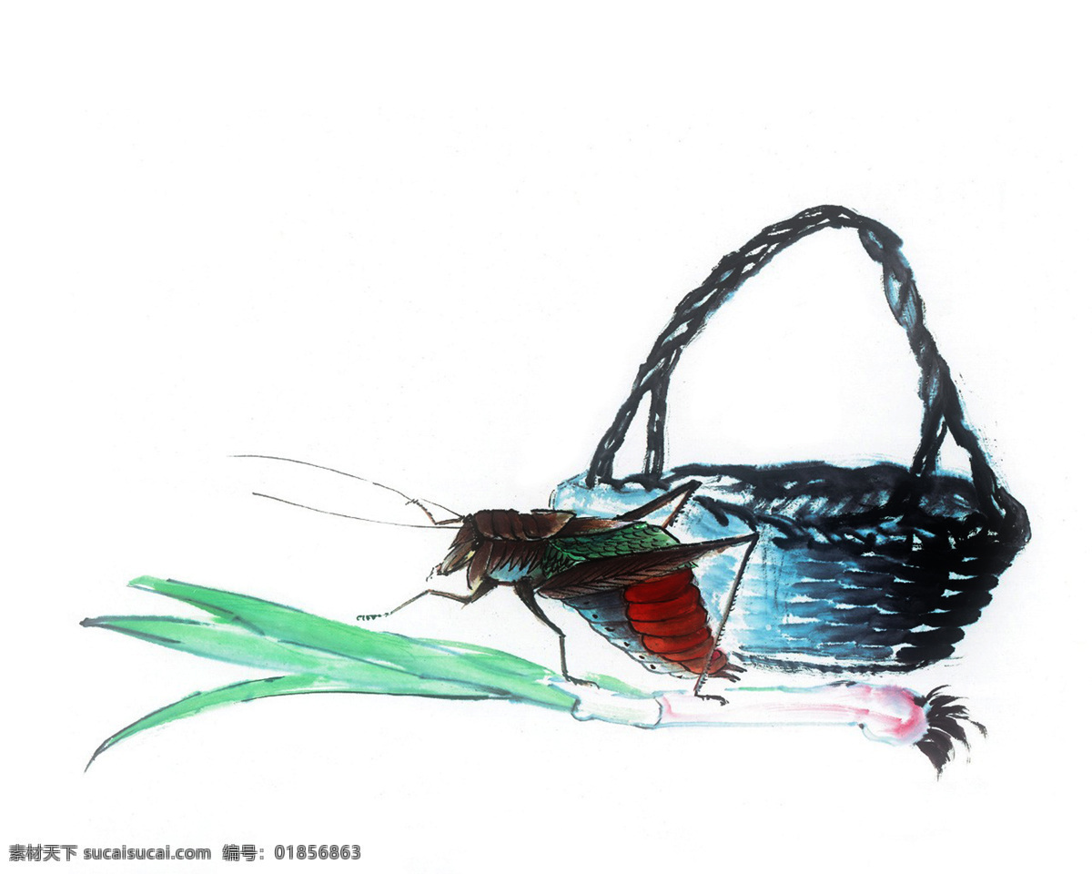 葱 古典 花草 花朵 绘画书法 昆虫 设计图库 水墨 昆虫世界 中国水墨画 植物 线条 蜥蟀 文化艺术 生物世界