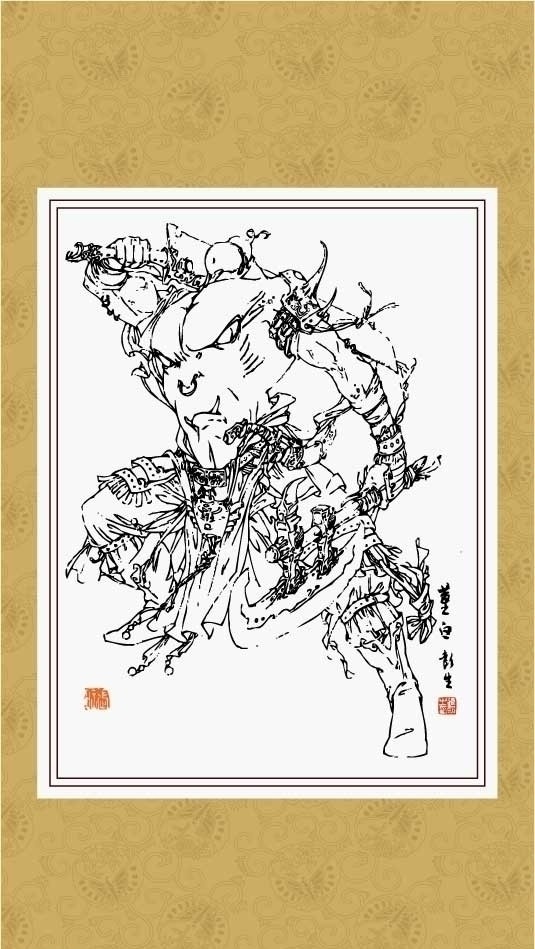 鬼狐仙怪 天魔 线描 白描 绘画 工笔 国画 鬼魅 传统纹样 民间故事 传统文化 文化艺术 矢量