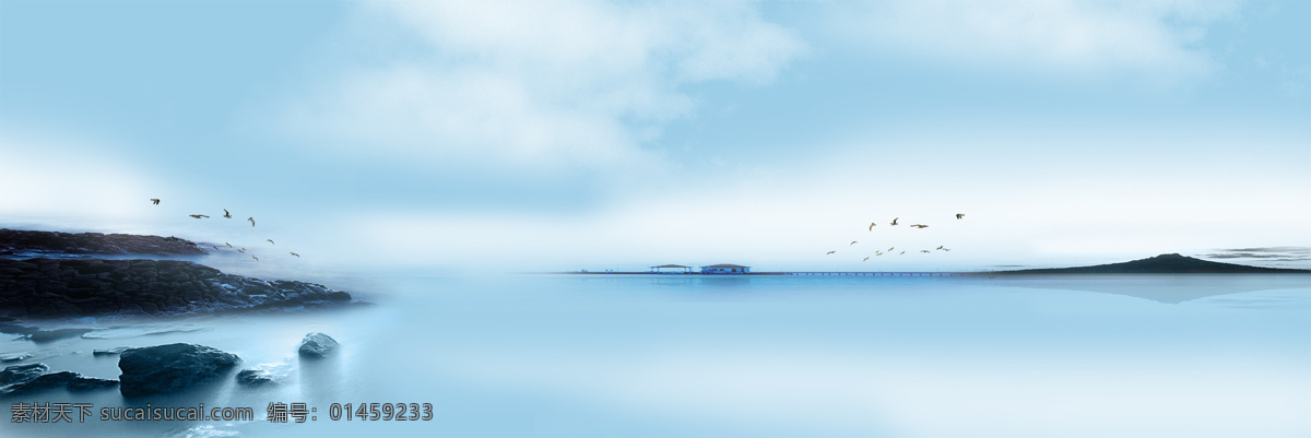 企业 文化 唯美 海景 背景 banner 青色 天蓝色