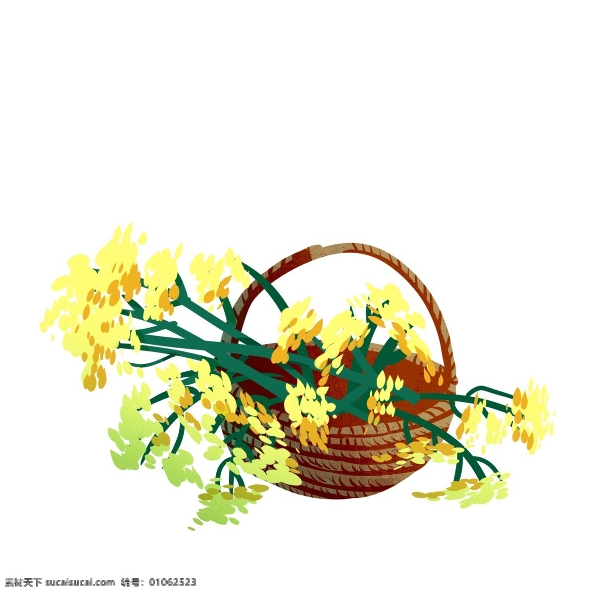 篮子 里 装满 油菜花 免 抠 图 绿色植物 绿色生态 漂亮的花朵 黄色植物 叶子 卡通枝叶 黄色的花朵 免抠图