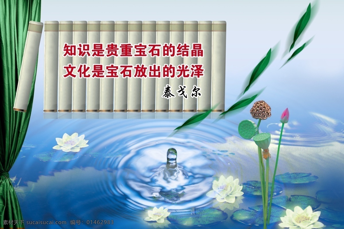 白莲花 广告设计模板 泰戈尔 学校展板 学校 展板 模板下载 源文件 展板模板 知识名言 水纹底色 教室内展板 其他展板设计