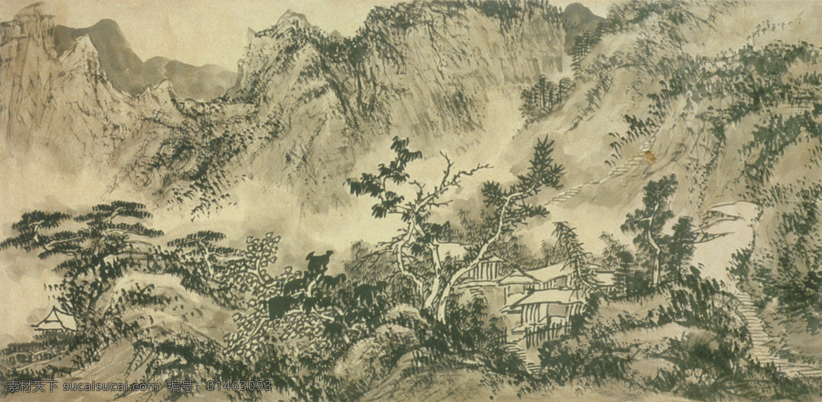 宋元 遗风 图 风 国画 湖泊 建筑 楼房 瀑布 山水 山水画 山水装饰画 树木 宋元遗风图 装饰画 水墨山峰 家居装饰素材 山水风景画