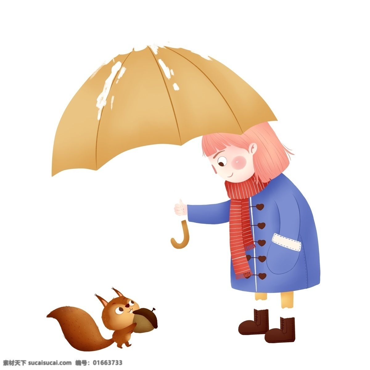 手绘 卡通 可爱 松鼠 女孩 元素 黄色雨伞 卡通女孩 人物元素 精致人物 手绘元素 装饰图案 设计元素 卡通元素