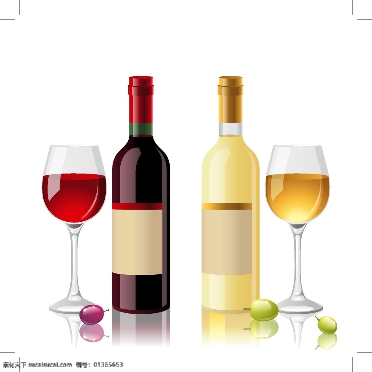 红 白葡萄酒 红白 酒 酒杯 酒瓶 葡萄 无框画 装饰画 矢量图 日常生活