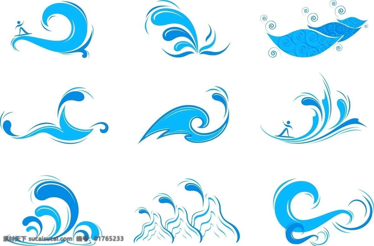 蓝色 水波 水滴 矢量 波浪 波纹 冲浪 海洋 河水 矢量图 其他矢量图
