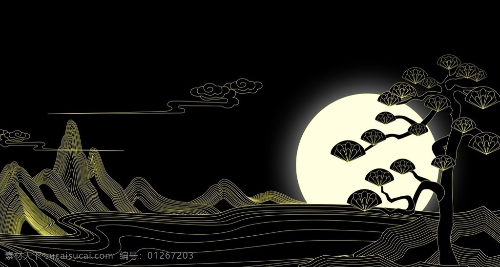 山水 烫金 古风 国风 背景 古风背景 分层