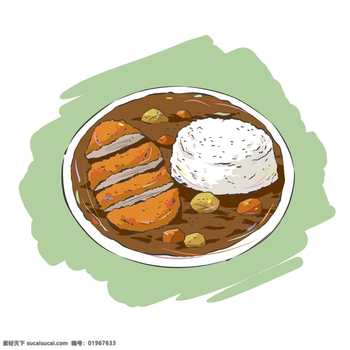 手绘 原创动漫 食品 日式 食物 炸 猪排 咖喱饭 米饭 动漫 咖喱 炸猪排 土豆 胡萝卜 原创