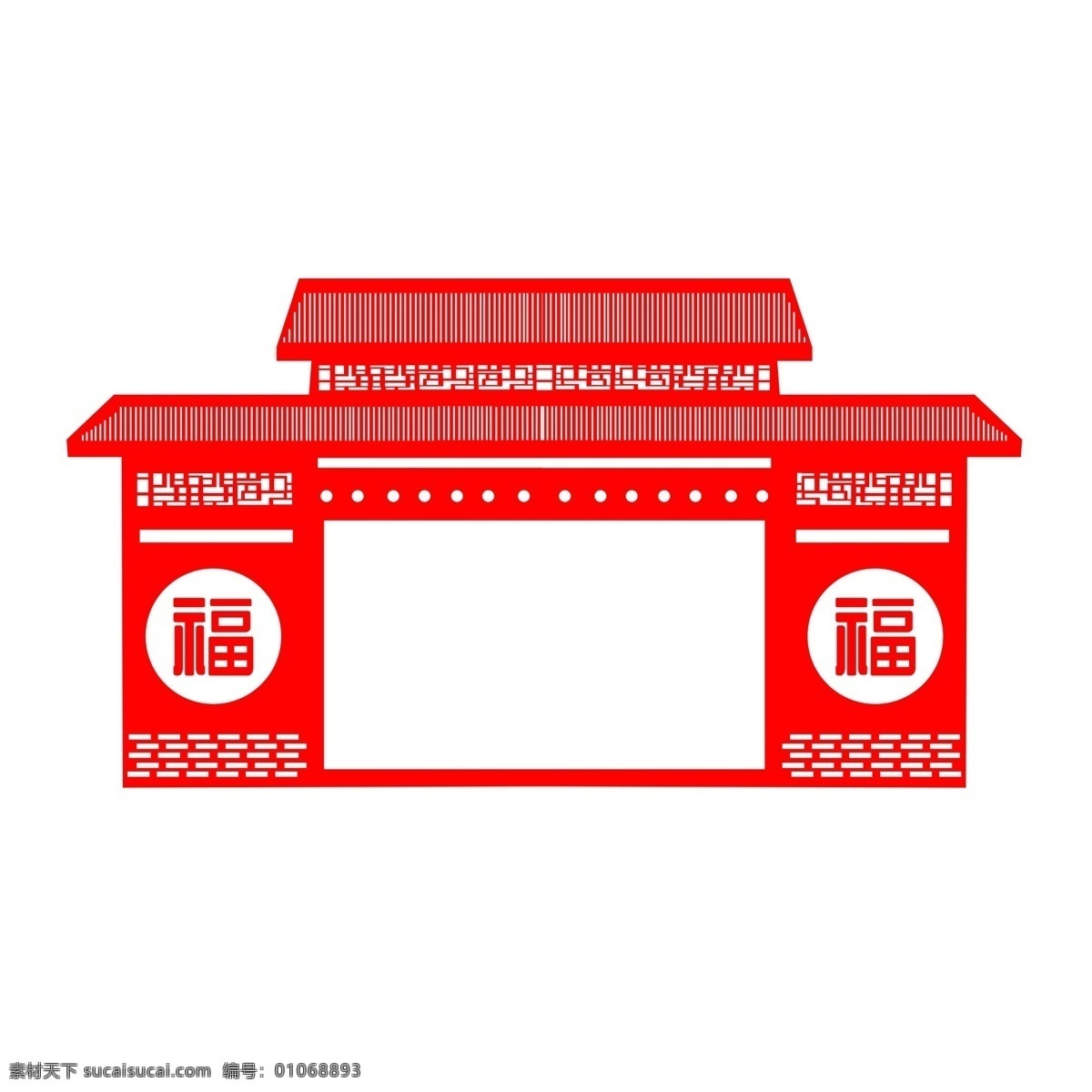 中国 风 建筑 红色 剪纸 矢量 门庭 边框 房子 中国风 矢量房子 矢量边框 福
