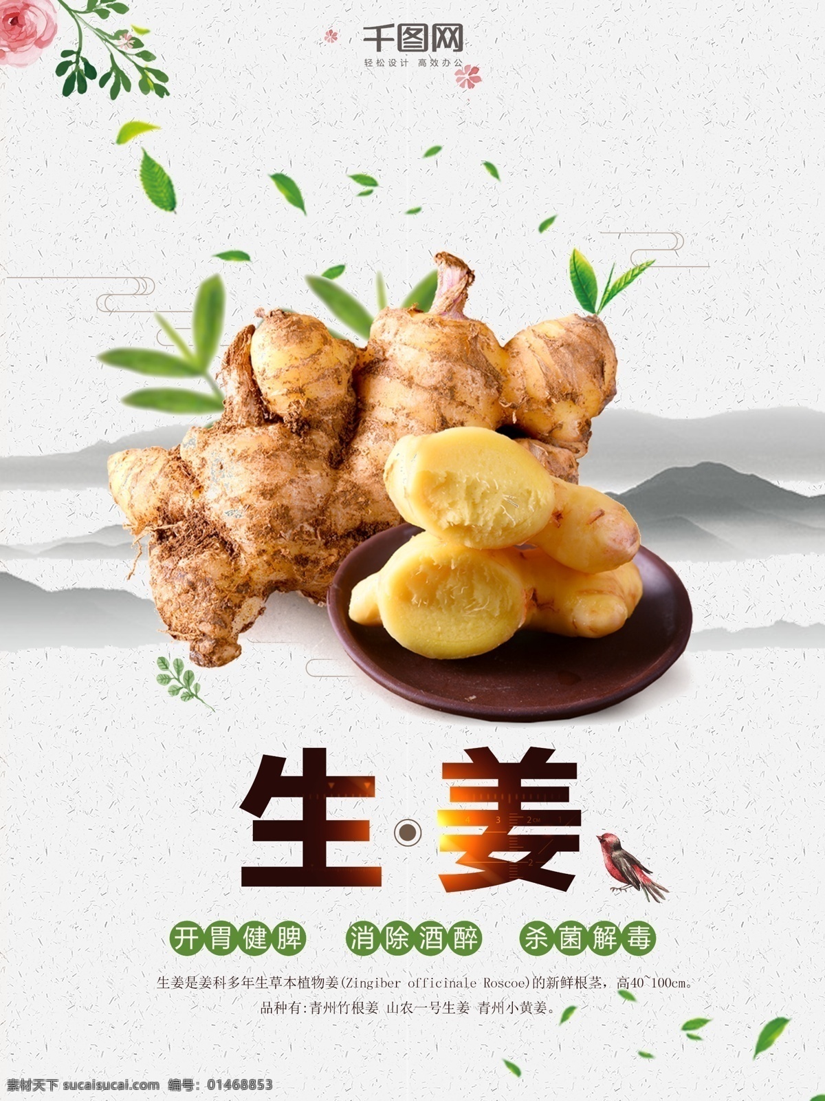 简约 大气 生姜 宣传海报 中药 中国风海报 保健品 蔬菜 中药海报 中药宣传 营养 大 生姜海报 水果