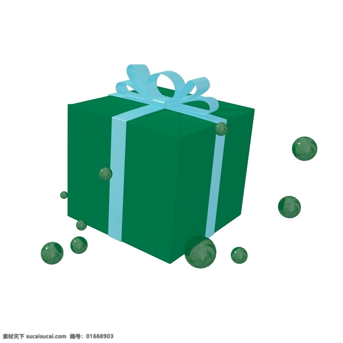 电商 装饰 深绿色 礼盒 c4d 商用 元素 电商装饰 浅蓝色缎带 圆球 深绿色礼盒 c4d礼盒