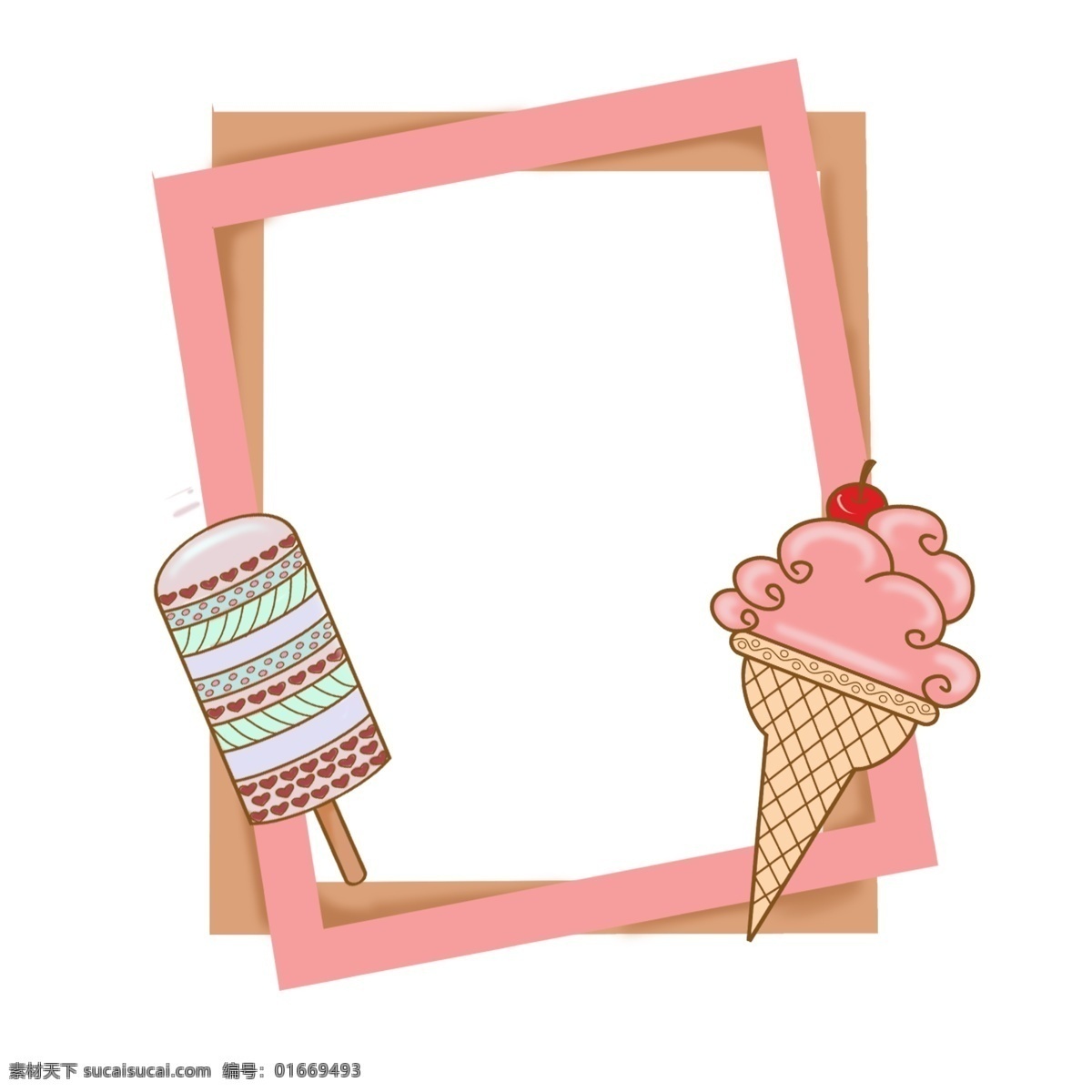 手绘 可爱 冰激凌 边框 冰淇淋 可商用 食物 甜品 粉色