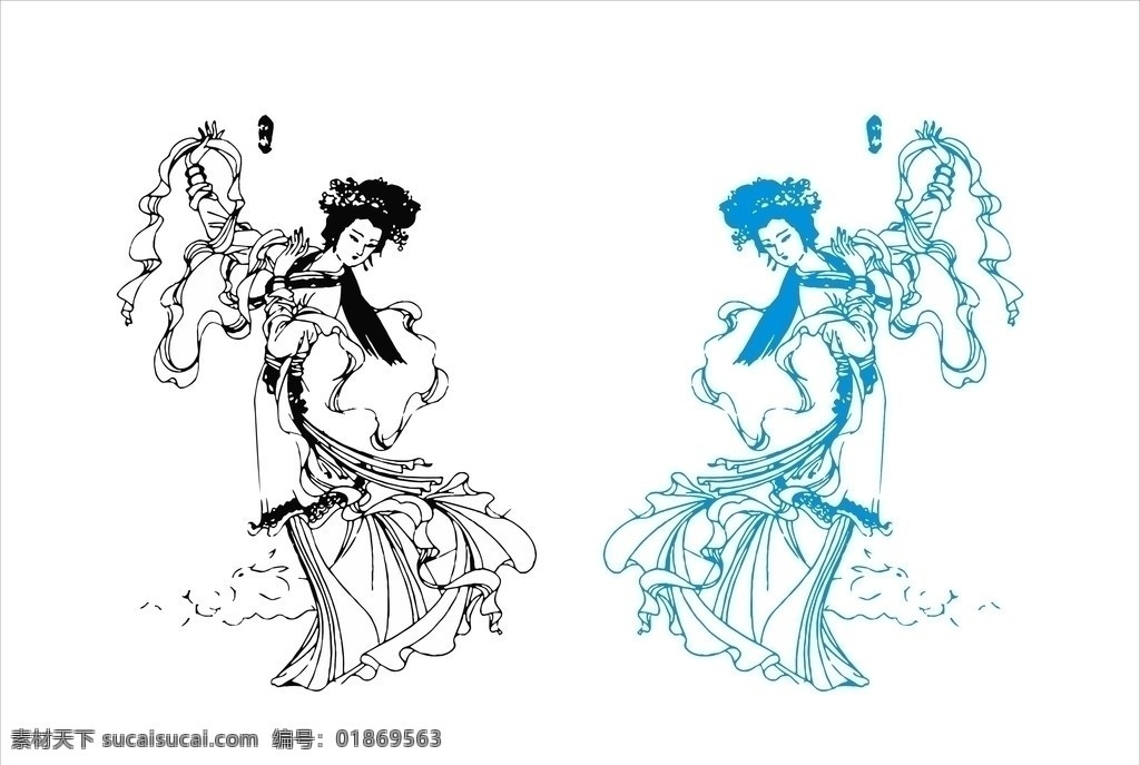 嫦娥 嫦娥奔月 闭合曲线 可填色 矢量图cdr 妇女女性 矢量人物 矢量