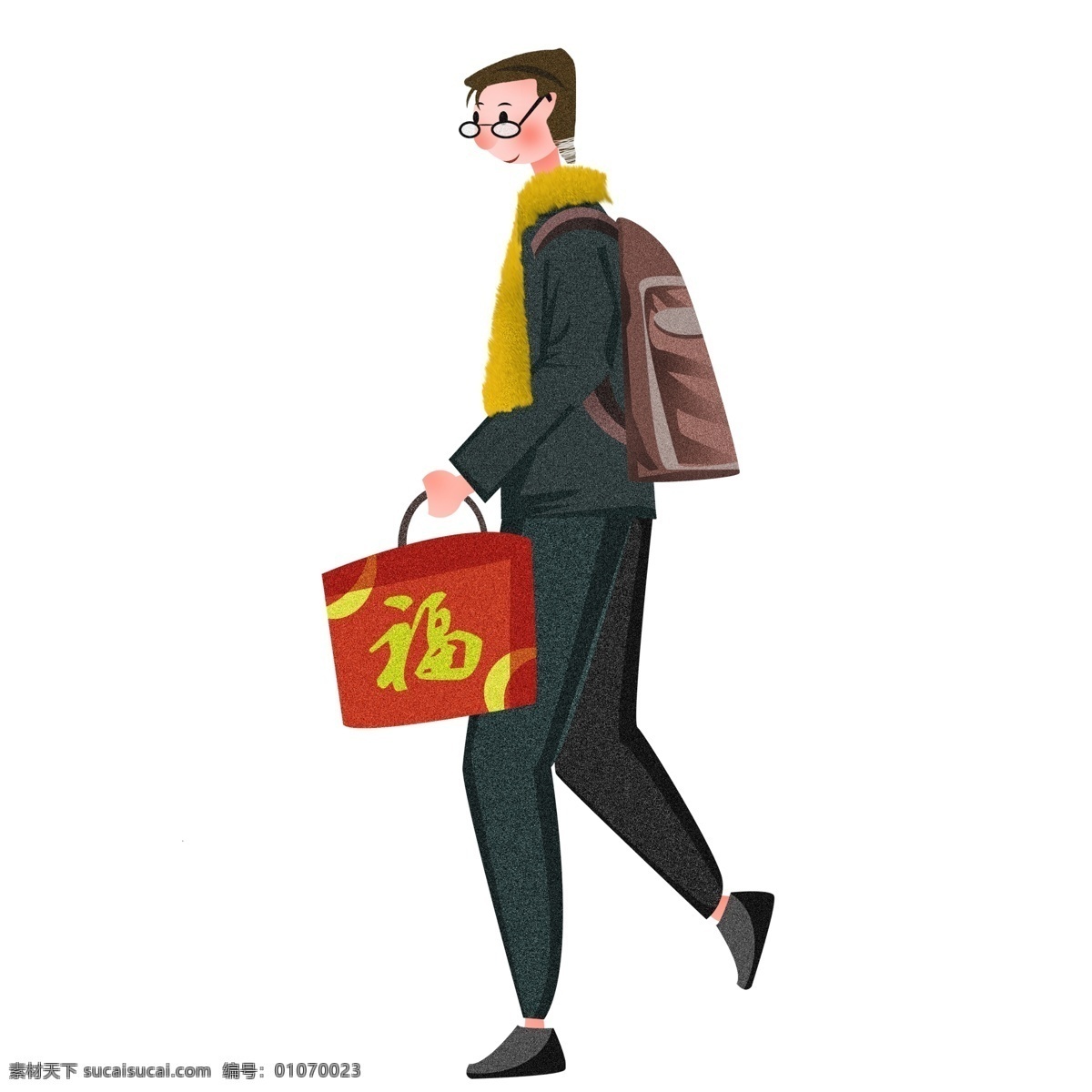 卡通 春节 过年 回家 人物 男人 插画