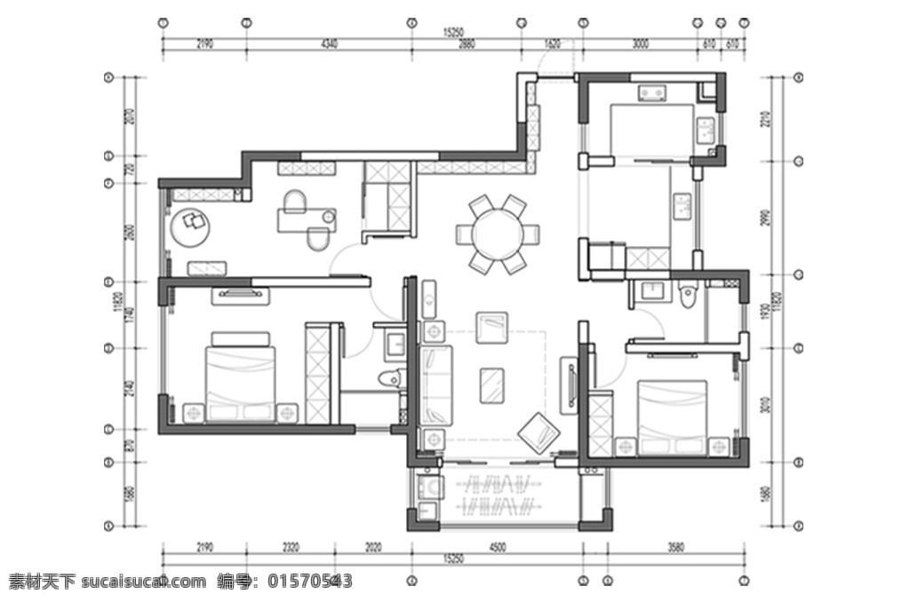 高层 三室 两 厅 cad 平面 方案 多层 户型 图 定制 居室 平面图 三室一厅 居室布局定制