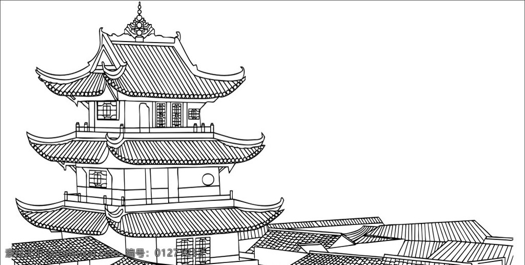 中国 风 古楼 线条 图形 中国风 中国风古楼线 条图形 底纹边框 其他素材