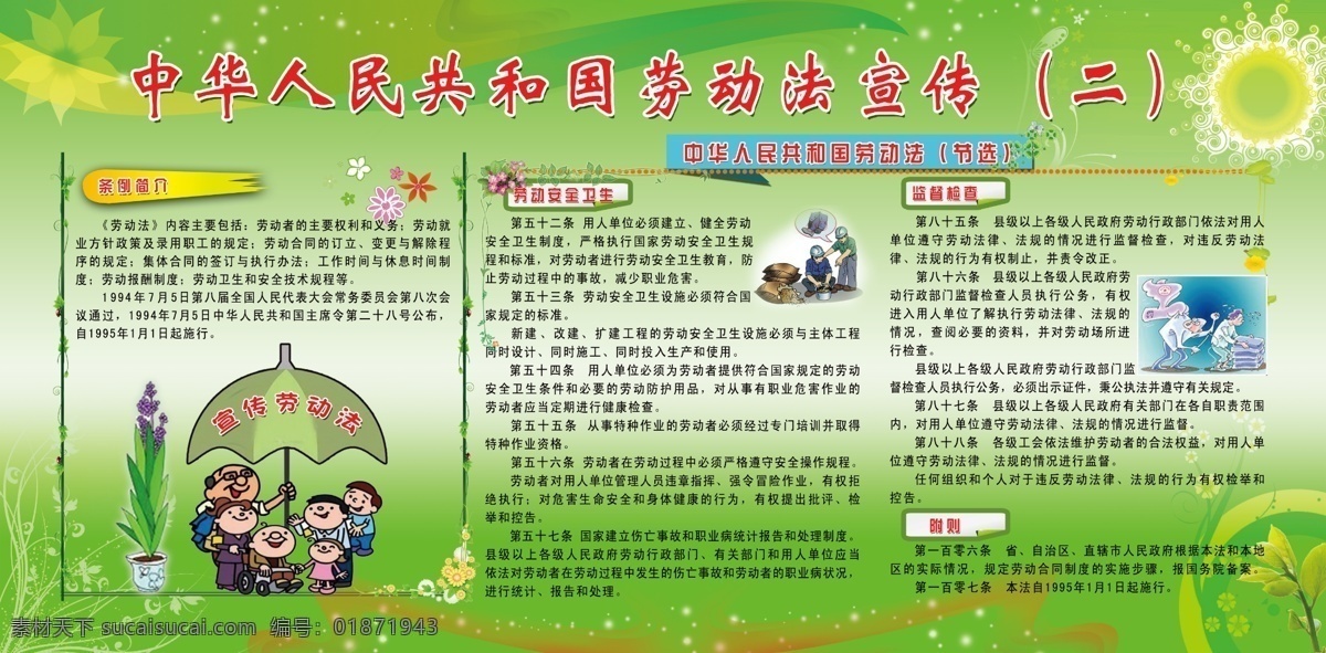 中华人民共和国 劳动法 宣传 劳动法条例 展板 绿色